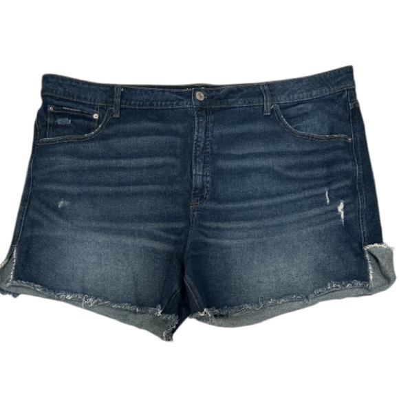Terra & Sky Dark Blue Distressed Denim Shorts, size 24W. - Picture 1 of 6